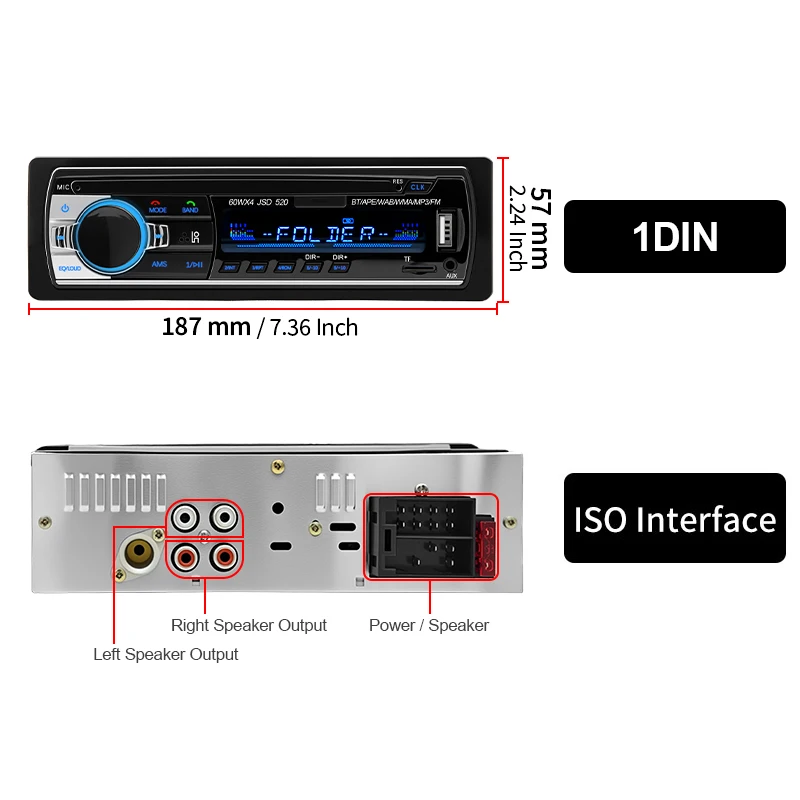 Bluetooth Car Stereo Receiver with USB and AUX Input, MP3 and FM Radio Audio Player