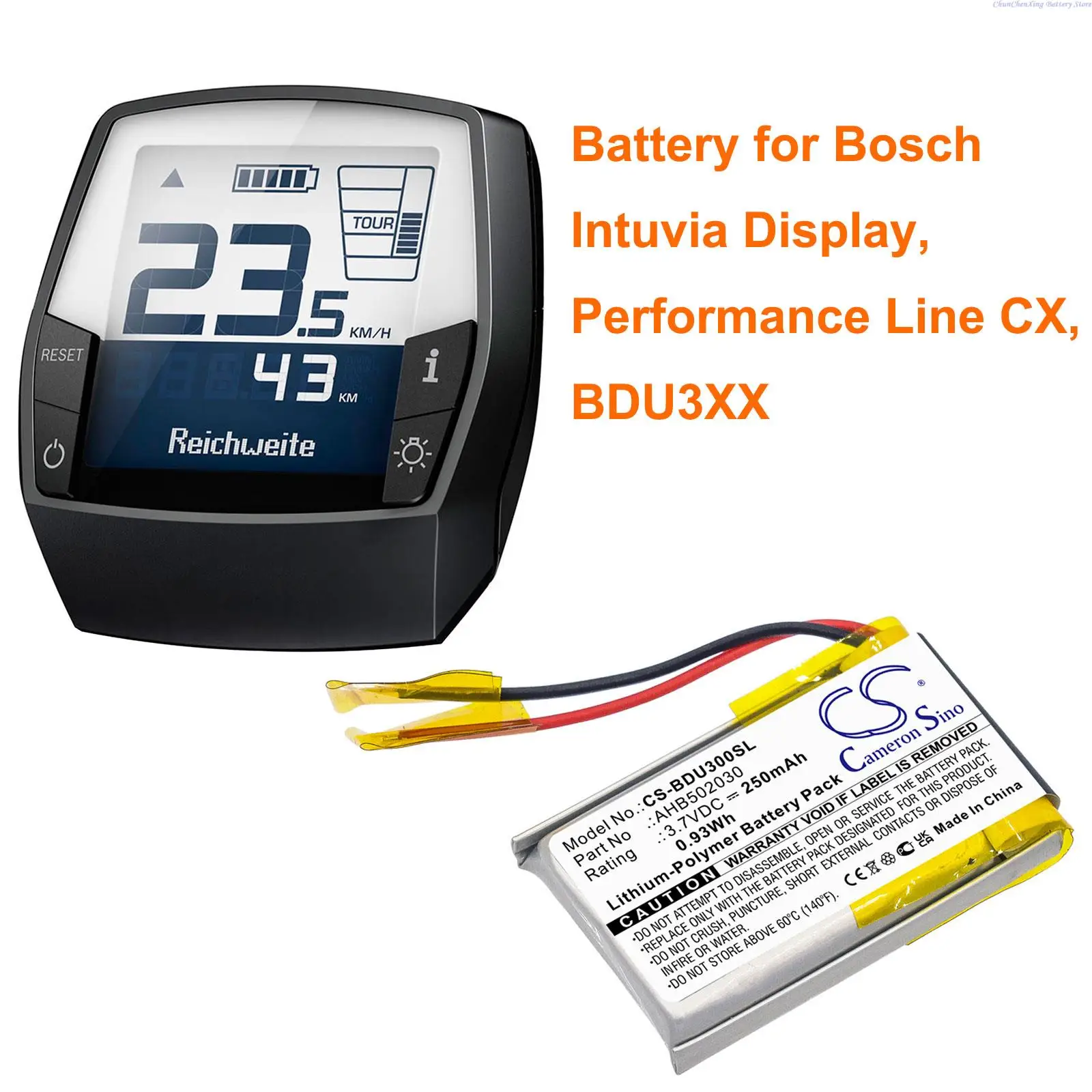 Batteria Display Cameron Sino 250Mah Ahb502030 Per Display Bosch Intuvia, Performance Line Cx, Bdu3Xx