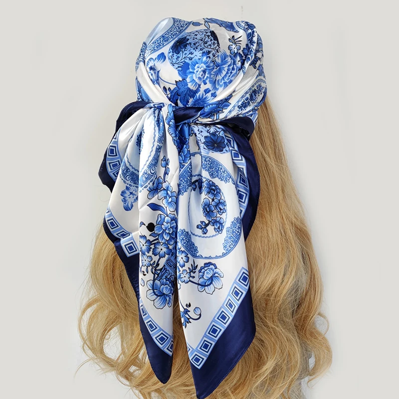 90*90cm Silk Scarf Scarftop Headwraps For Woman Fashion Four Seasons Hair Accessories Hijab Foulard Bandana Femme Headscarf 1