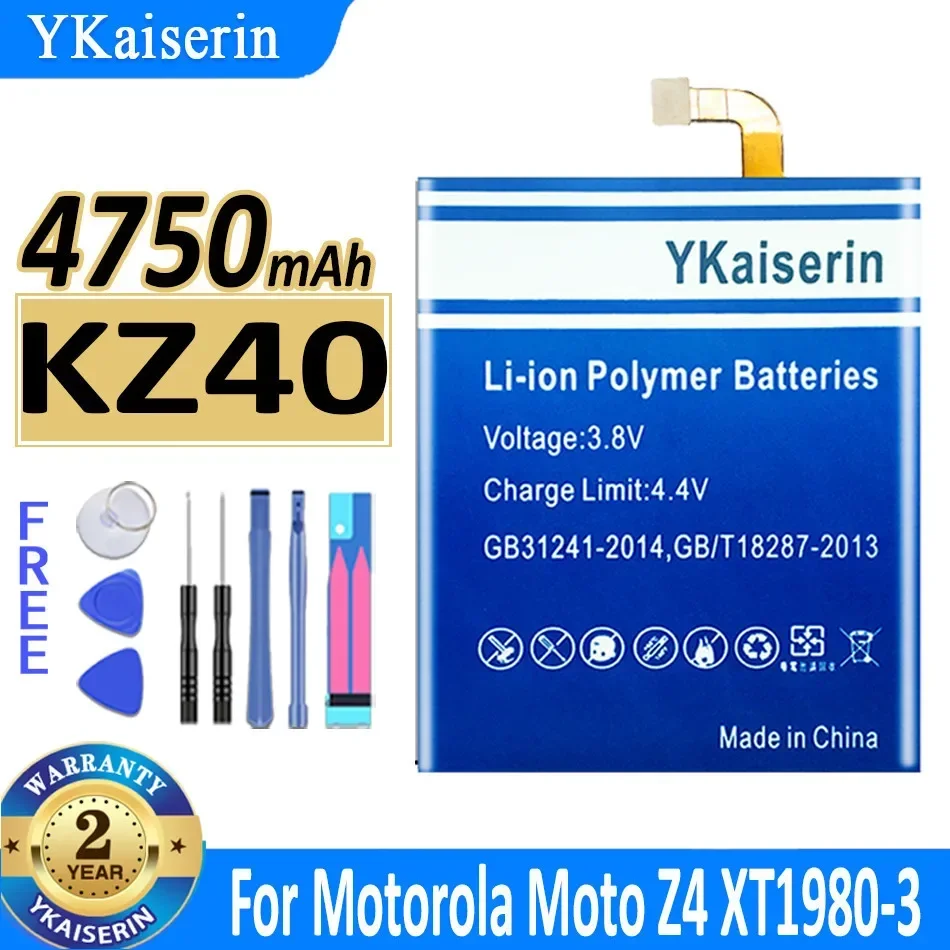 Ykaiserin Per Motorola Batteria Kz40 Kz 40 Batteria Di Ricambio Per Motorola Moto Z4 Xt1980-3 Batterie Per Telefoni Cellulari 4750Mah