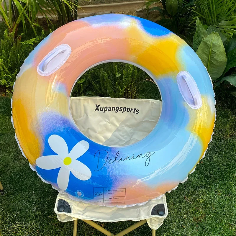Fashionable Thickened Watercolor Flower Design Swimming Ring Inflatable Lifesaving Ring For Men And Women Anti-Side Flip Beginne
