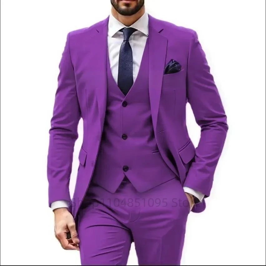 Men's Slim Fit 3 Piece Dinner Groom Tuxedos Wedding Suits Two Buttons Notch Lapel Jacket Vest And Pants for Business Party Prom