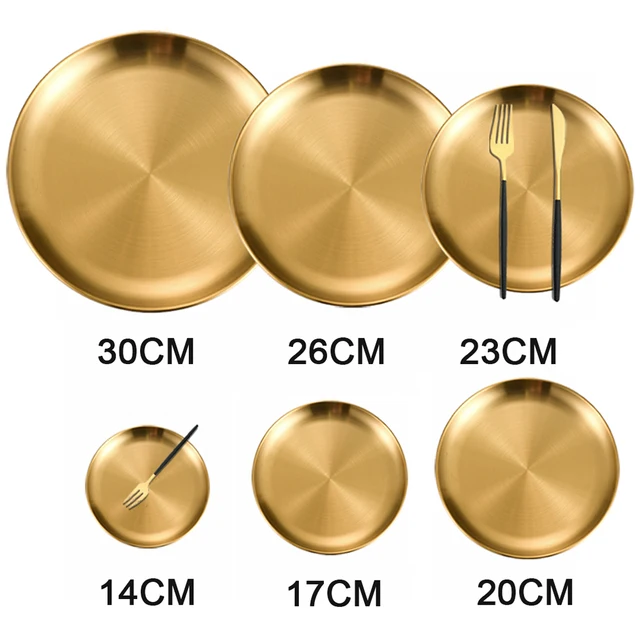 8Pcs 20/23/26cm Stainless Steels Golden Shallow Tray Plate Rust