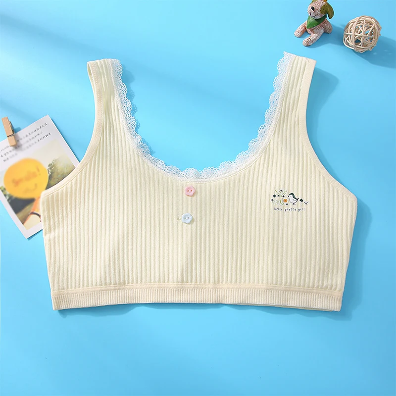 Teenager Soft Cotton Puberty Underwear Children Girls Sports Top Girl Cute Printing Training Bras Summer Kids U-Back Top Vest