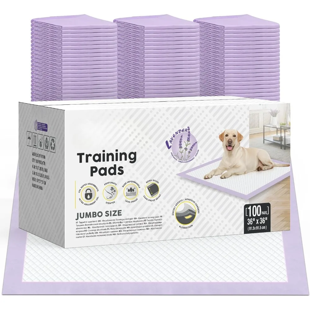 

Dog Pads 100 Pack 36"x36" Jumbo Size Lavender Scented Dog Pee Pads Super Absorbent with 6-Layer Leak-Proof & Quick Dry Design