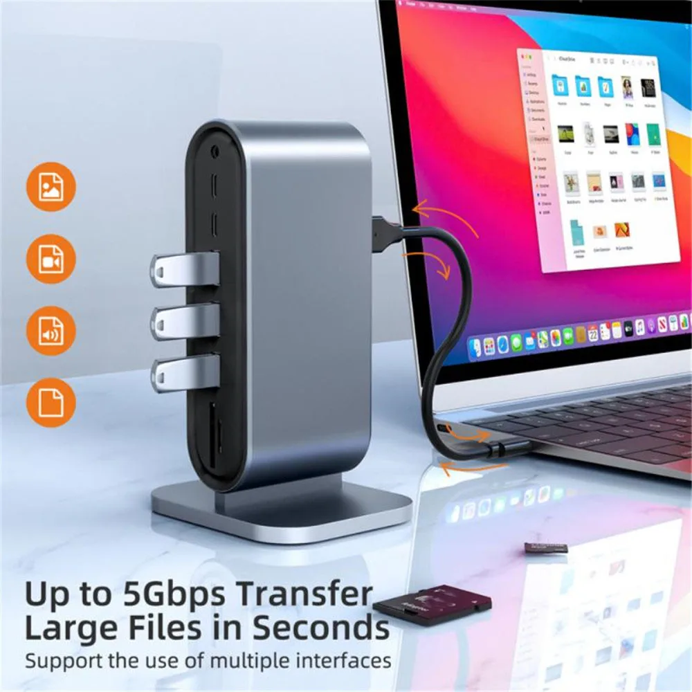 12 in 1 Type C Adapter Docking Station 4K HDMI-Compatible VGA RJ45 3.5mm Jack SD TF Card USB 3.0 Hub 100W PD for Macbook Laptop 5