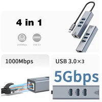 USB C HUB Docking Station Type C to RJ45 1000Mbps Ethernet Adapter USB3.0 HUB Gigabit Network Card 100W charging Dock Extension 2