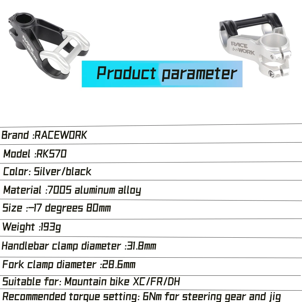 Description Picture 5 of itemRACEWORK Bike Stem 28.6-31.8mm High Strength Aluminum Alloy Degrees 80mm Length Mountain Cycling Stem