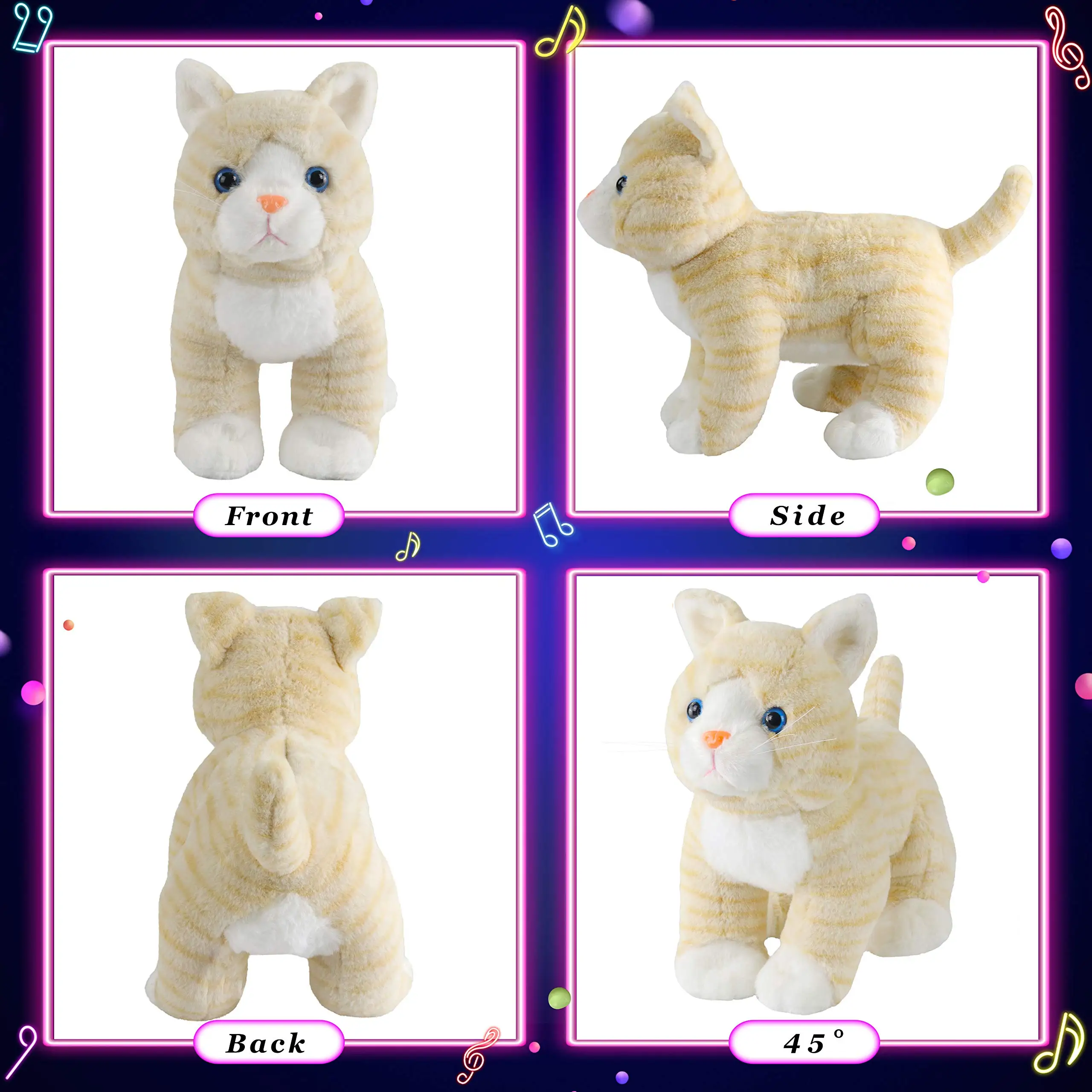 Plush Toy Cute Kawaii Doll 35cm Throw Pillows Kitty Cat Musical LED Stuffed Animals Gift for Girls Kids