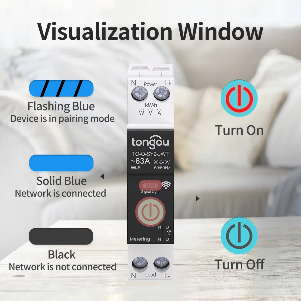 TUYA WiFi Smart Circuit Breaker Over current under voltage protection power mete