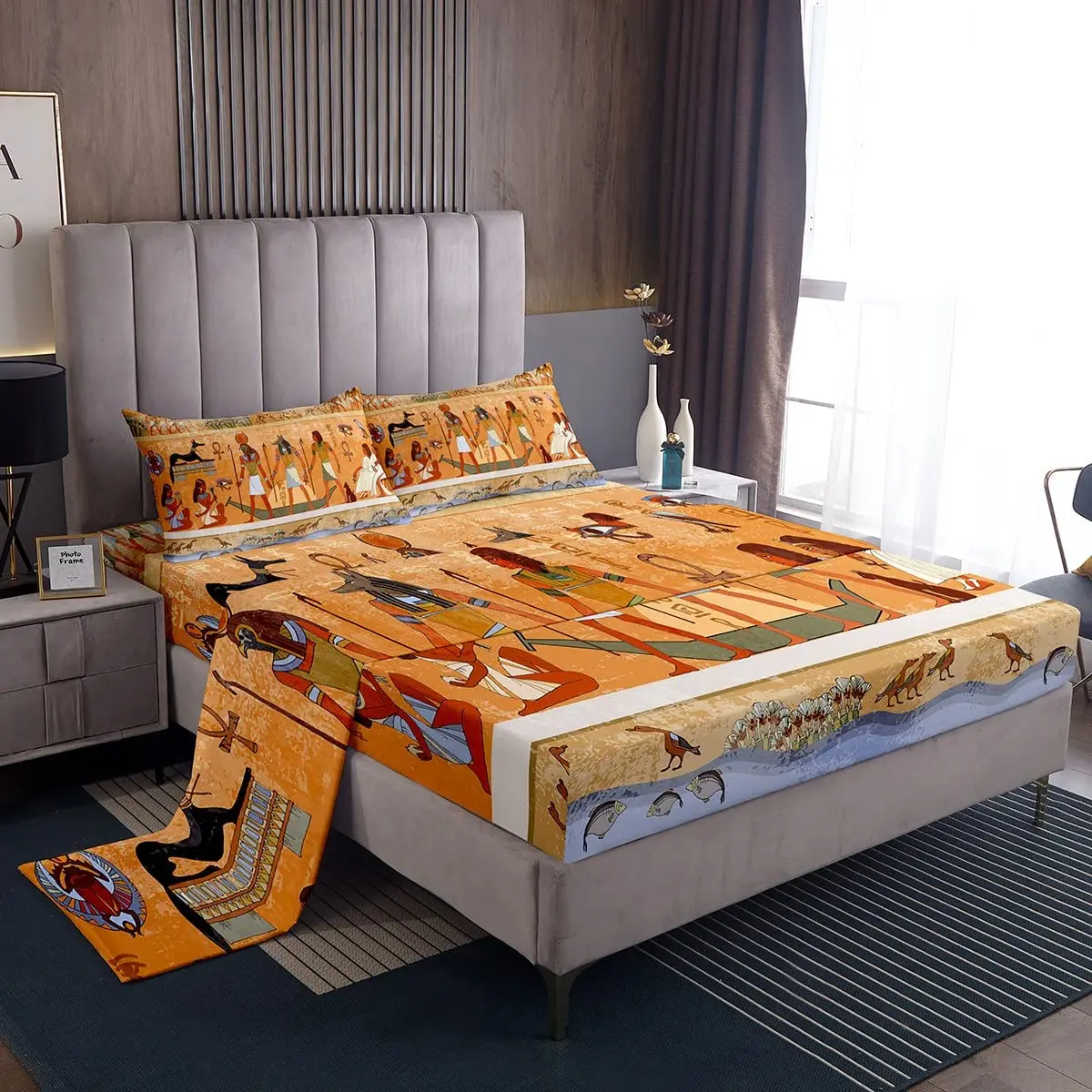 Egyptian Bed Sheet Set Ancient Egypt Fitted Sheet Exotic Retro Tribal