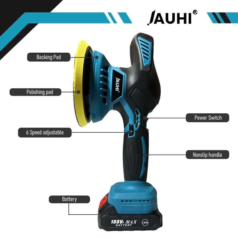 JAUHI Cordless Car Polisher Electric Polisher Wireless Automobile Car Polishing Sealing Glaze Machine For Makita 18v Battery