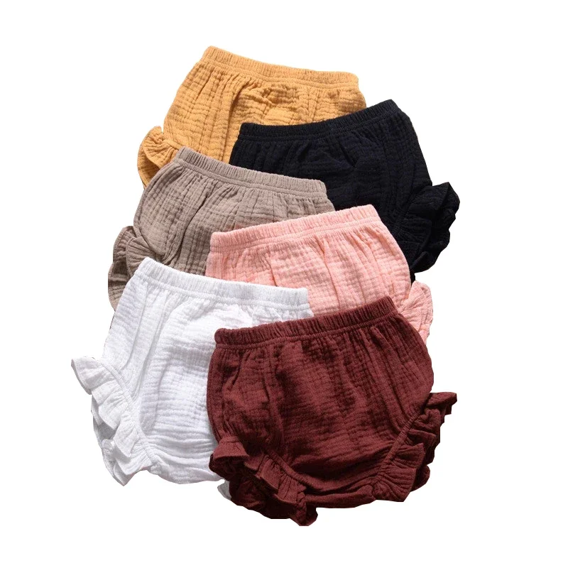  어린이 하렘 바지 코튼 린넨 반바지   소년 소녀 짧은 바지 PP 바지 기저귀 커버 Bloomers 0-24 개월