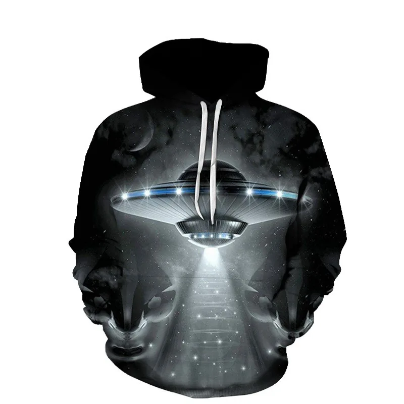 

3D Alien UFO Astronaut Black Hoodie Round Neck Fashion Hooded Sweatshirts 2023 New Clothing Pullovers Men Women Casual Coat Tops