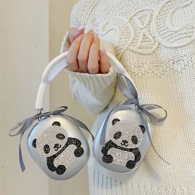 Kawaii Strass Panda Adesivi Custodia Per Auricolari Per Apple Airpods Max Cute Star Butterfly Cover Protettiva Per Custodie Airpod Max