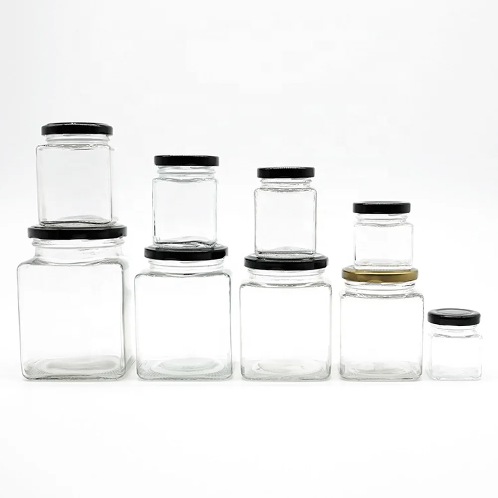 Full Size Capacity Empty Clear Square Glass Jar for Honey Coconut Oil with Airtight Lid MOQ500 Custom Available Inbox Us 4
