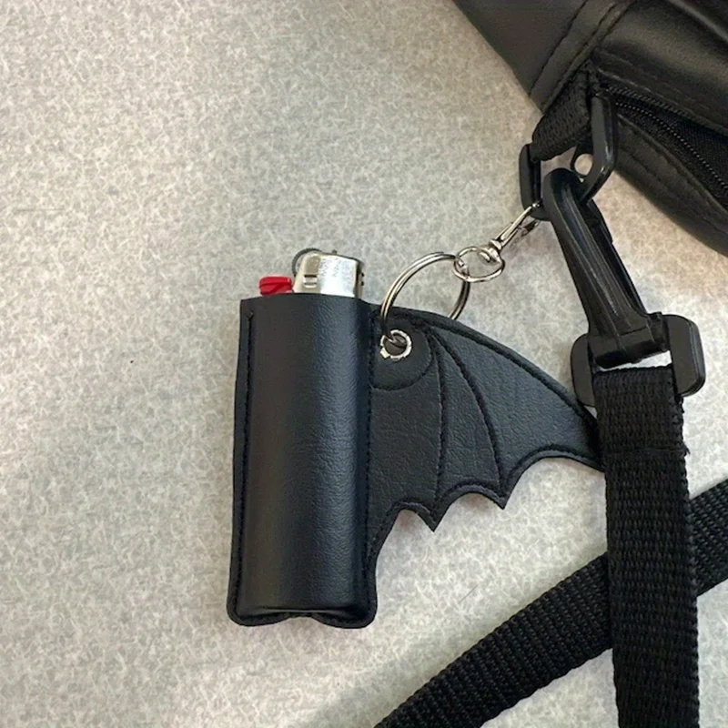Bat crazy vegan vinyl faux leather black demon wing lighter case keychain 2