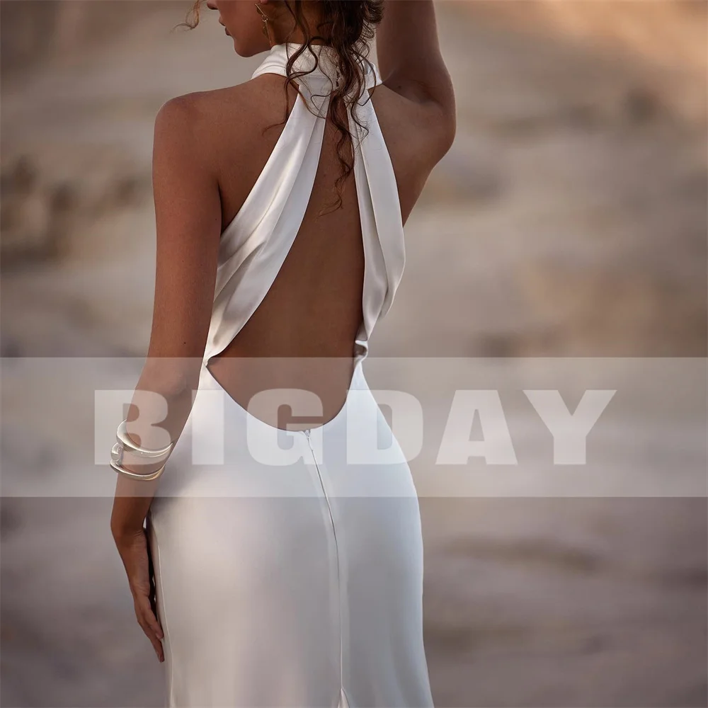 Bigday Halter Mermaid Wedding Dress Women 2025 Open Back Sleeveless Pleat Criss-Cross Bridal Gown Vestido De Noiva Customized 12 S08daf0c5cbe4459cb0ed2eb8e32b0665A