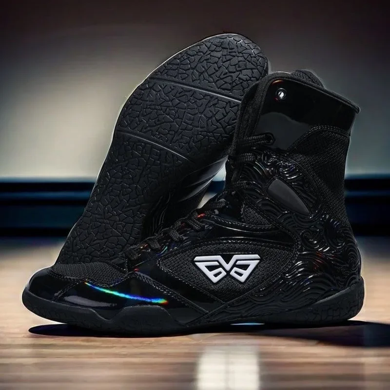 Breathable Fighting Sneakers Brand KAIMATE New All Black Men's Boxing Boots High Top Size 39-46 Gym Training Wrestling Shoes