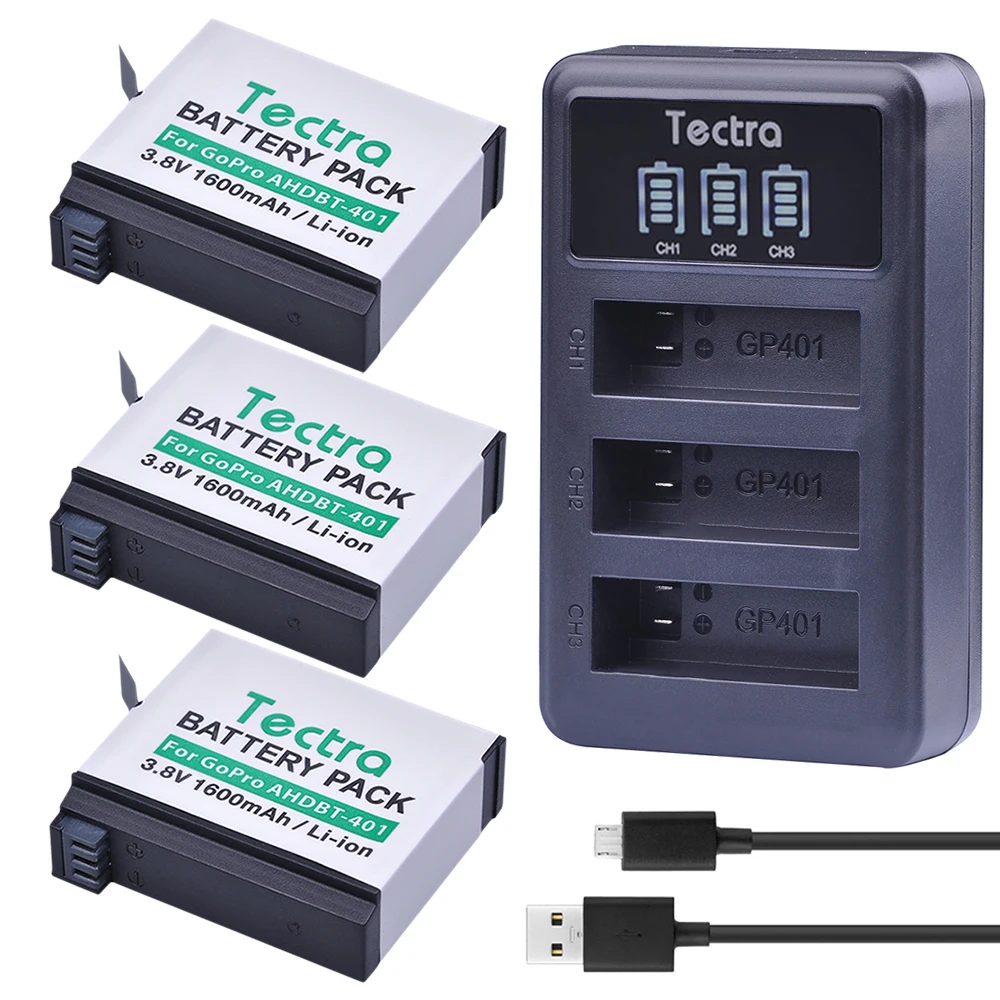 1600Mah Li-Ion Go Pro Hero 4 Batteria E Caricabatterie Led Per Gopro Hero4 Nero/Hero4 Argento Ahdbt-401