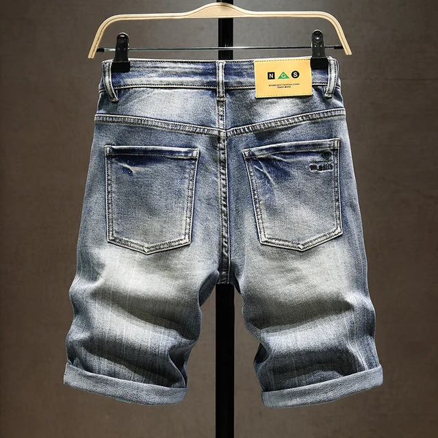 Summer Men's Stretch Short Jeans Fashion Casual Slim Fit High Quality Elastic Denim 4