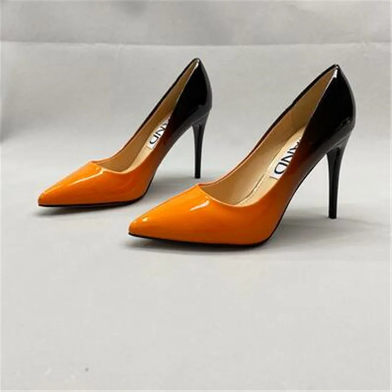 Pointed Toe Women Thin Heel Shoes 10cm Heels Pointed Toe Patent Leather Wedding Party Shoes Woman Big Size 48