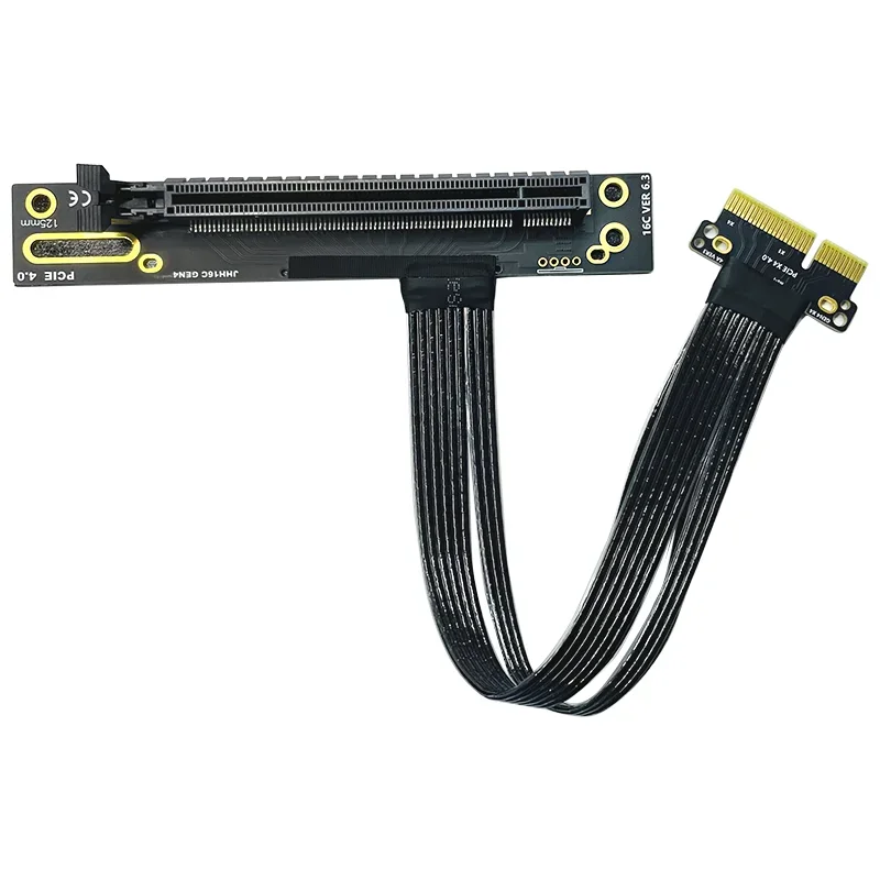 Prata-chapeado Blindado Pcie 4.0 x4 para X16 Riser Cabo Pci-e 4x 16x Extensor Cabo Pci Express 4.0 Gen4 Ssd Gpu Adaptador de Alta Velocidade - Imagem 2