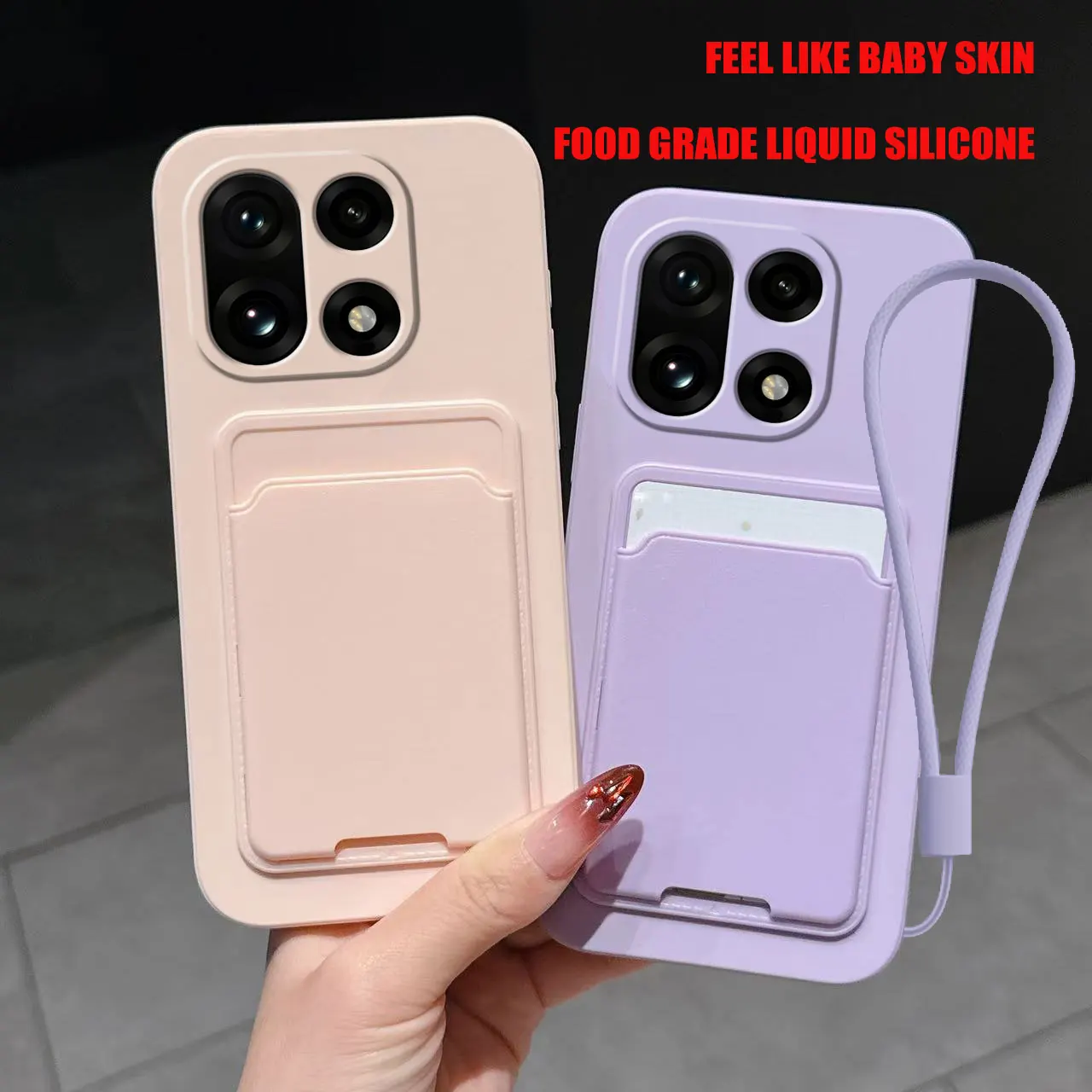 Liquid Silicone Card Holder Phone Case with Shockproof Back Pocket Wallet