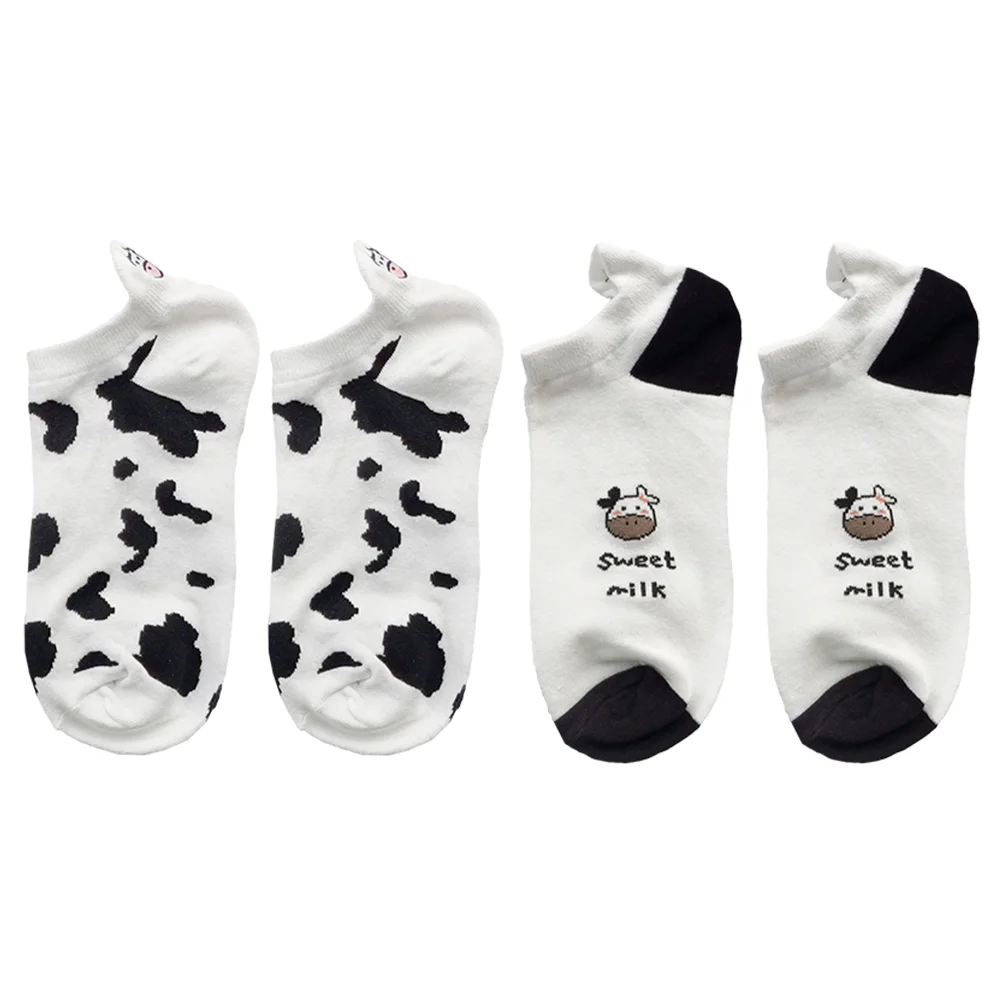 

Amosfun Trainer Socks Womens 4-7 2 Pairs Cow Pattern Socks Cow Embroidery Low Cut Sock Animal Short Socks Printing Anklet Socks