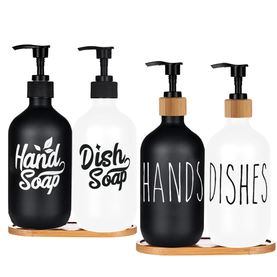 500ml Dish Hand Soap Bottle Kitchen Bathroom Refillable Bamboo Wood Pump Dispenser