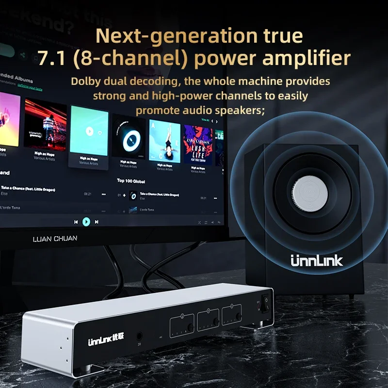 Unnlink-HDMI Matrix Video Switch Splitter, 4 em 2 Out, Conversor de Áudio Óptico, Home Theater, 4K, 60Hz, 3,5mm