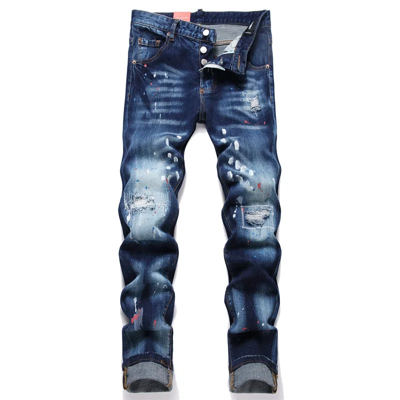Mens Stretch Skinny Jeans Quality Luxury Brands Men Classic Black Denim Pants Male Fashion Ripped Jeans Size 44-54 Men Clothing 2