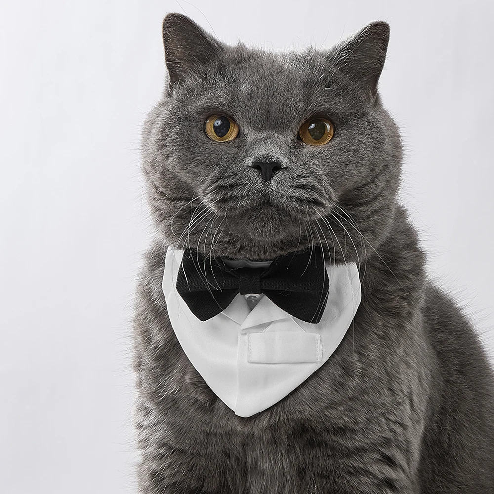 Sucado Katzen-Tuxedo-Halsband, Hochzeits- und Valentinstag-Kätzchen-Bandana-Halsband mit Fliege, Verstellbare Haustierkostüme für Katzen-Geburtstage – Detail 8