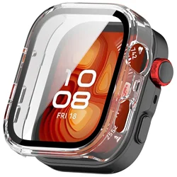 HD Tempered Glass+PC Protective Case for Huawei Watch Fit - Full Coverage Screen Protection Cover, Premium Accessories (Transparent)