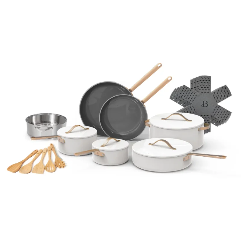 

Beautiful 20pc Ceramic Non-Stick Cookware Set, White Icing by Drew Barrymore cooking pots set