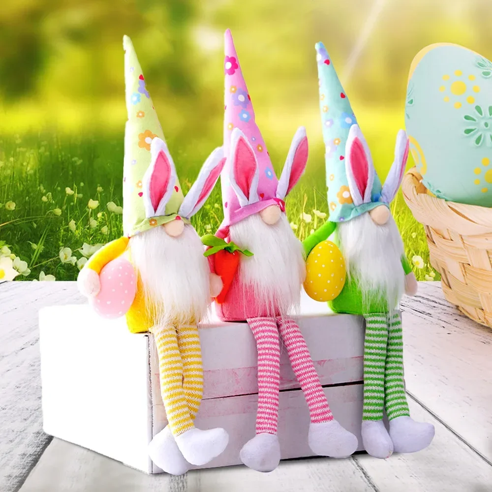 2024 Gambe Lunghe Uovo Di Pasqua Rudolf Doll Rabbit Elf Green Pink Yellow Bunny Regalo Di Pasqua Per Bambini Fai Da Te Happy Easter Party Decor Per La