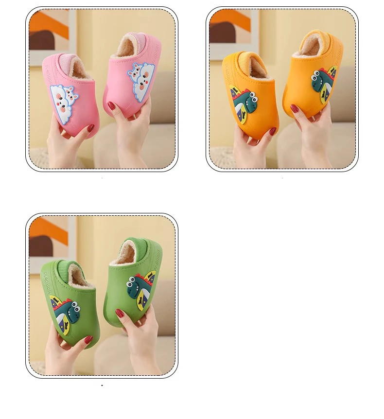 Description Picture 5 of itemNew children's cotton shoes waterproof cute for both boys and girls autumn and winter indoor with plush warm cotton slippers