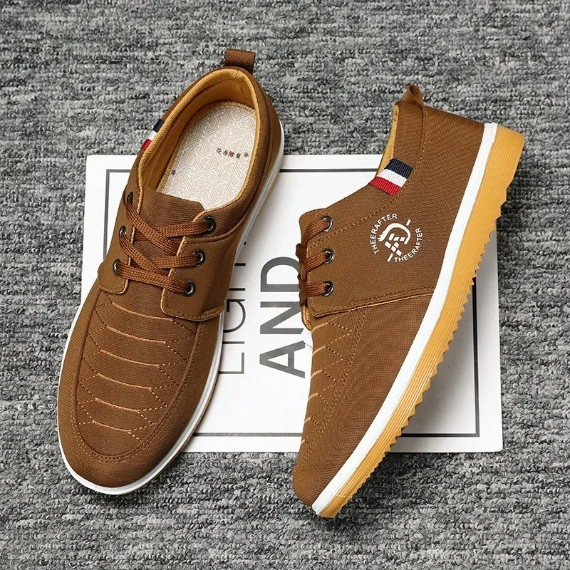 Men's Canvas Shoes Breathable Casual Shoes for Men Lace Up Vulcanize Shoes Light Walking Flats for Men Non Slip Sneaker Big Size 2
