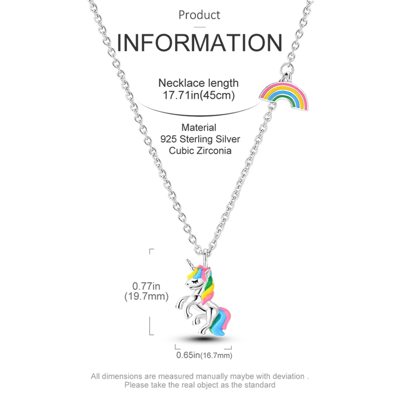 Colorful Plata De Ley 925 Sterling Silver Unicorn Rainbow Lucky Necklaces Overlap Pendant For Women Wedding Jewelry Gift pendant necklace,silver necklace,silver necklace charms