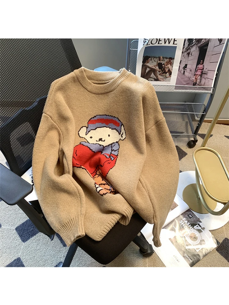 

Women O-neck Cartoon Sweater 2022 Autumn Winter Patchwor Harajuku Korean Style Oversized Long Sleeve Pullover Sueters Feamle