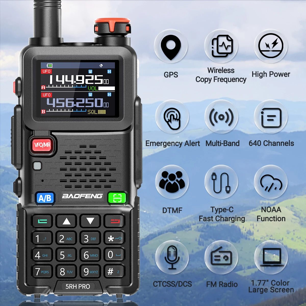 Baofeng UV-5RH PRO GPS Walkie Talkie Multi Band Wirless Copy Frequency NOAA Type-c Long Range UV-5R Tow Way Ham Radio 2