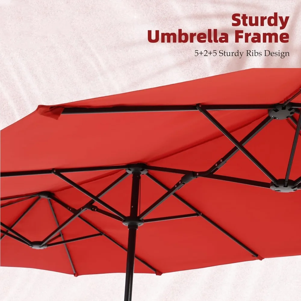 Outdoor Patio Umbrella, Large Rectangular Double Sided Market Table Twin Umbrellas with Crank Handle for Deck Pool 3