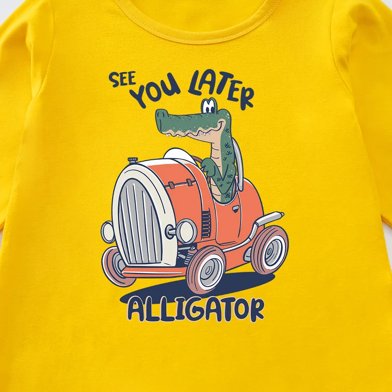 Children's T-Shirt Boys And Girls Cartoon Crocodile Round Neck Spring And Autumn Long Sleeved
