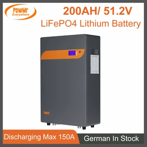 PowMr 51.2V 200AH Lithium LiFePO4 Battery Discharging Max 150A and More Than 6000+ Life Cycles 16 Series in Parallel LCD Monitor