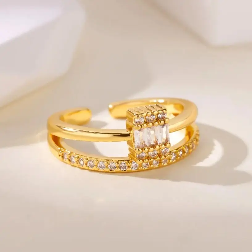 Crystal Rings 18K Gold Plated Stainless Steel Zircon Ring