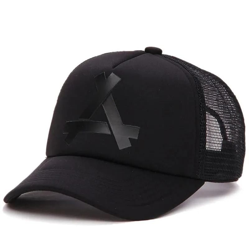 Venta caliente unisex con estampado de letras A, gorras de béisbol de red, gorra de hip hop, gorras casuales ajustables para exteriores, gorra con protección solar para primavera y verano_voghion.com