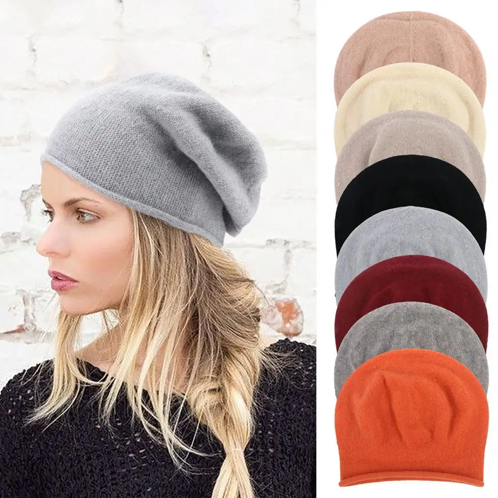 Autumn Winter Hat Cozy Knitted Women's Winter Hat Elastic Thick Warm Beanie Cap for Cold Weather Soft Stylish Solid Color Lady's