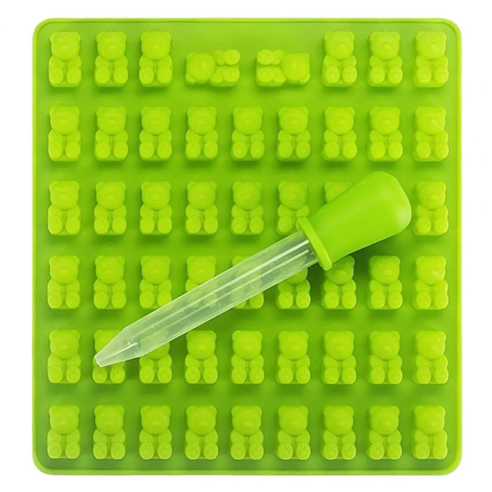 Candy Mold BPA Free Nonstick Food Grade 53 Cavities Silicone Gummy Mold Microwave Safe Teddy Bear Candy With Dropper