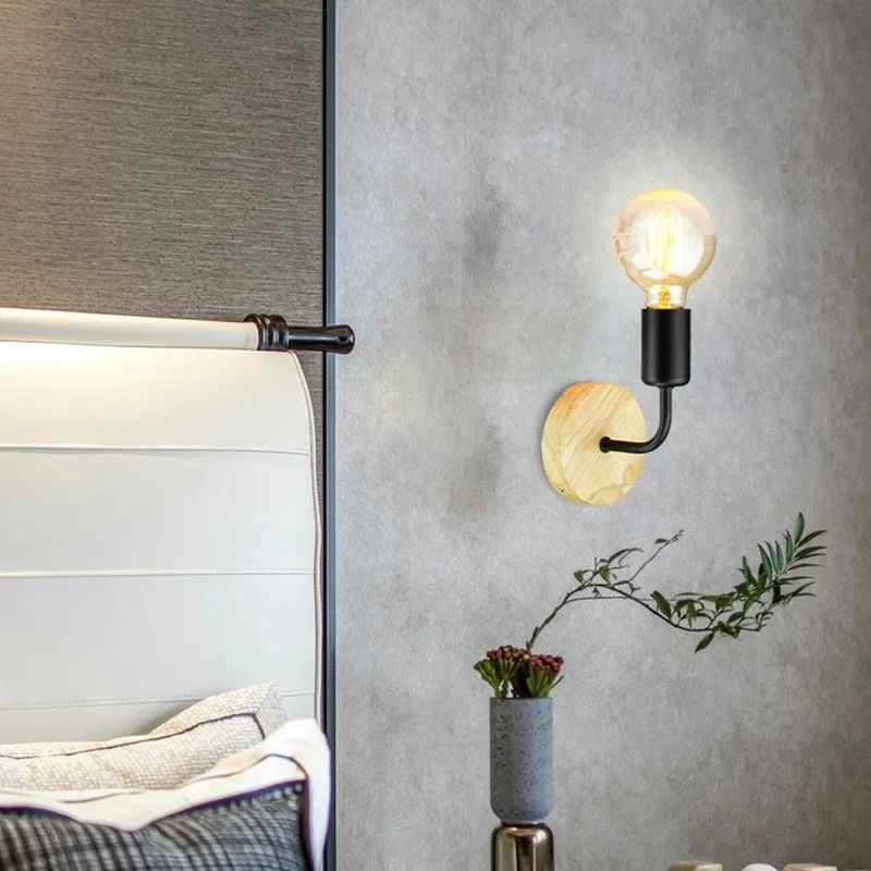 Description Picture 5 of itemPorch Lights DC Wiring Wall Light E27 85-265V Iron/wood Panel Indoor Outdoor Lighting Bedroom Living Room Home Decor Wall Lamp