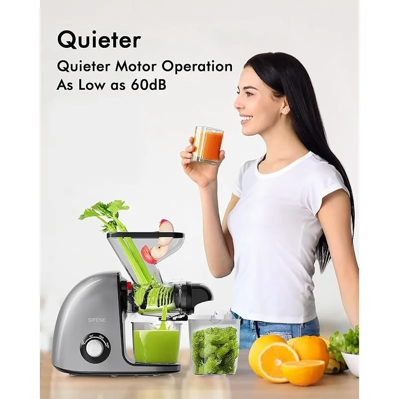 SiFENE Slow Masticating Cold Press Juicer Machines for Fruit & Vegetable, Juice Yield Maker Extractor with Dual Mouth, Gray 5